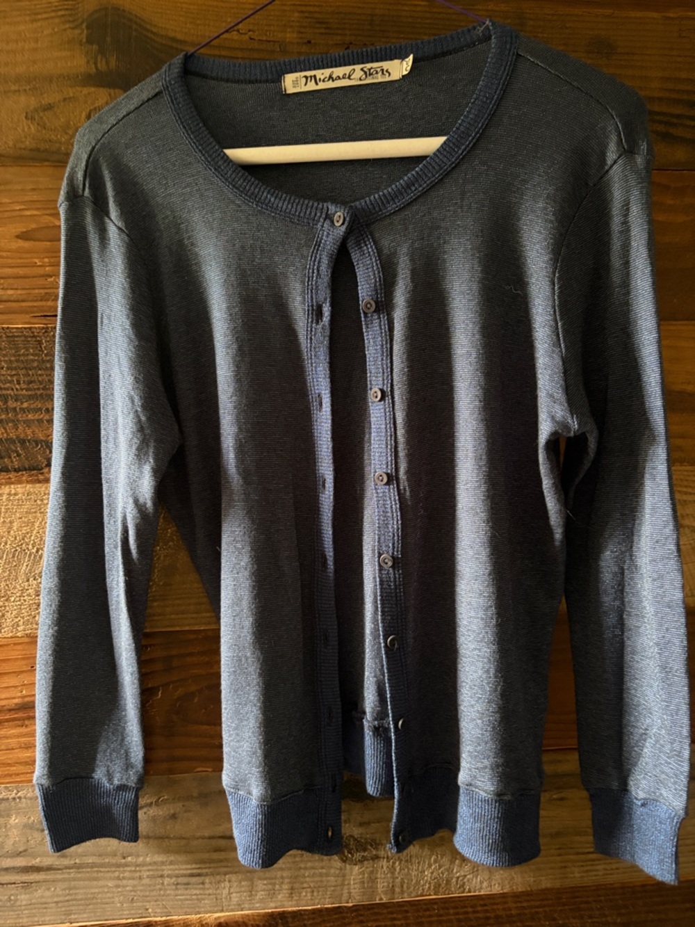 Michael Stars Slate Blue Button-Front Crewneck Cardigan